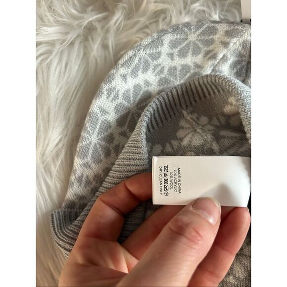 Kate Spade gray and white flower cuff beanie light winter hat main image 5